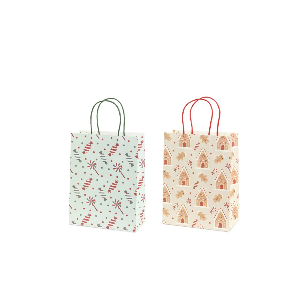 Sacs cadeaux Bonbons et pain d’épices, 19x25x10 cm, beige et bleu clair