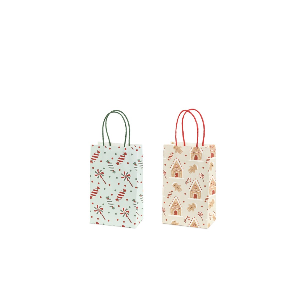 Sacs cadeaux Bonbons et pain d’épices, 13x21x8 cm, beige et bleu clair