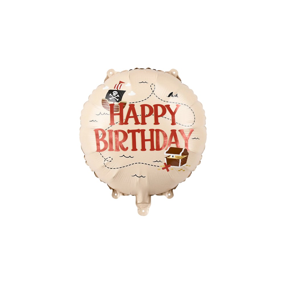 Ballon aluminium Happy Birthday Pirates, 35 cm, beige