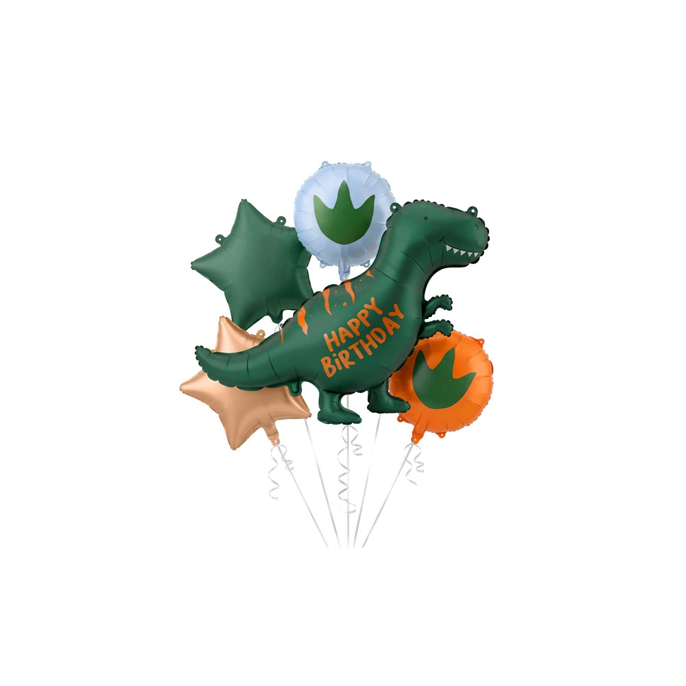 Lot de ballons aluminium Dinosaure Happy Birthday, mix