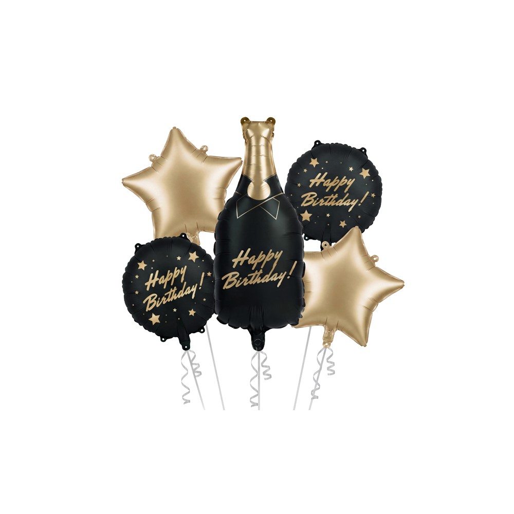 Lot de ballons aluminium Bouteille Happy Birthday, mix
