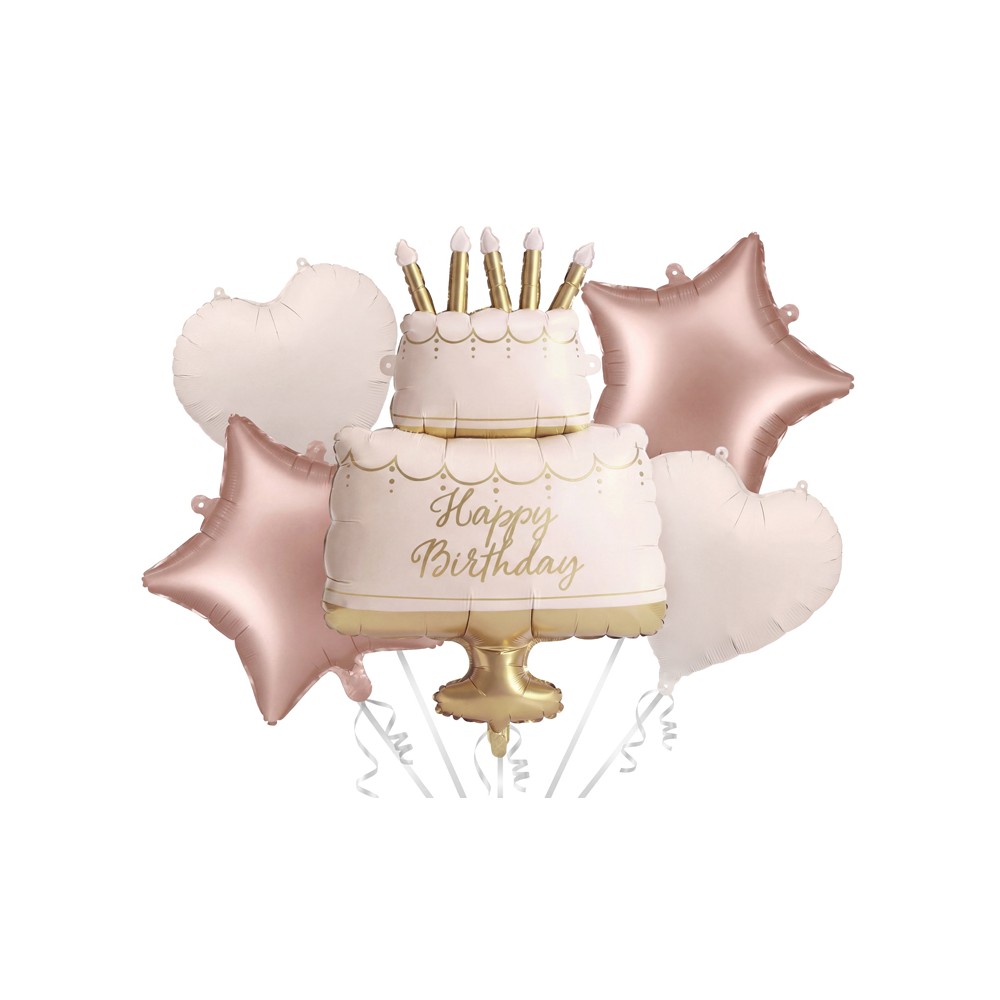 Lot de ballons aluminium Gâteau pastel Happy Birthday, mix