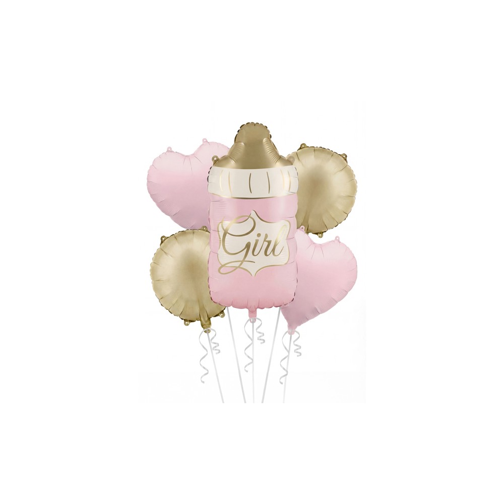 Lot de ballons aluminium Biberon Girl, rose