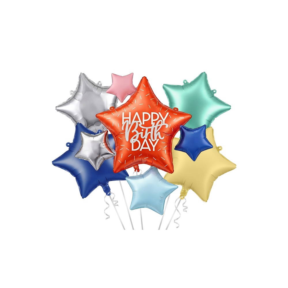 Lot de ballons aluminium Étoiles Happy Birthday, mix