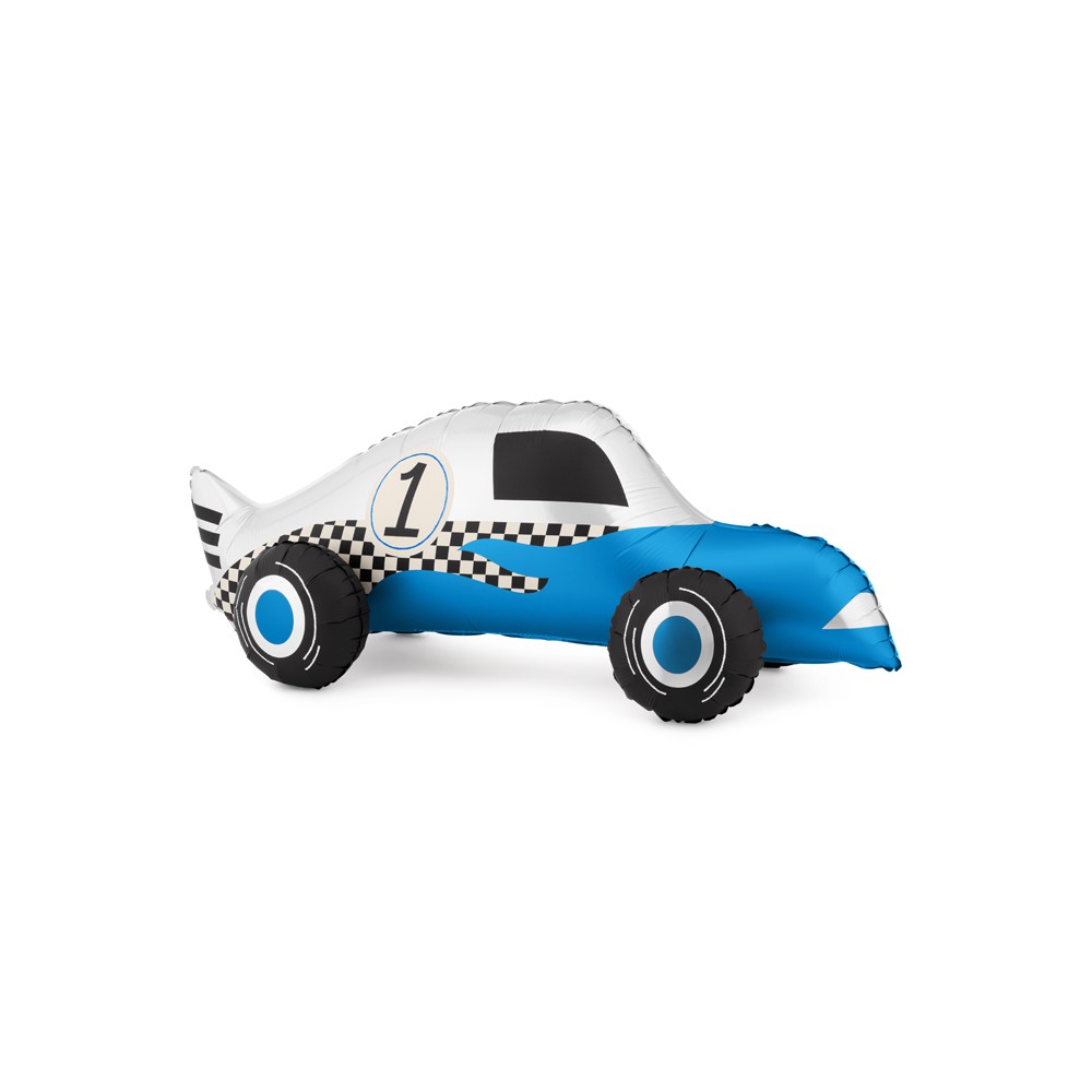 Ballon aluminium voiture de course, 90x34 cm, bleu