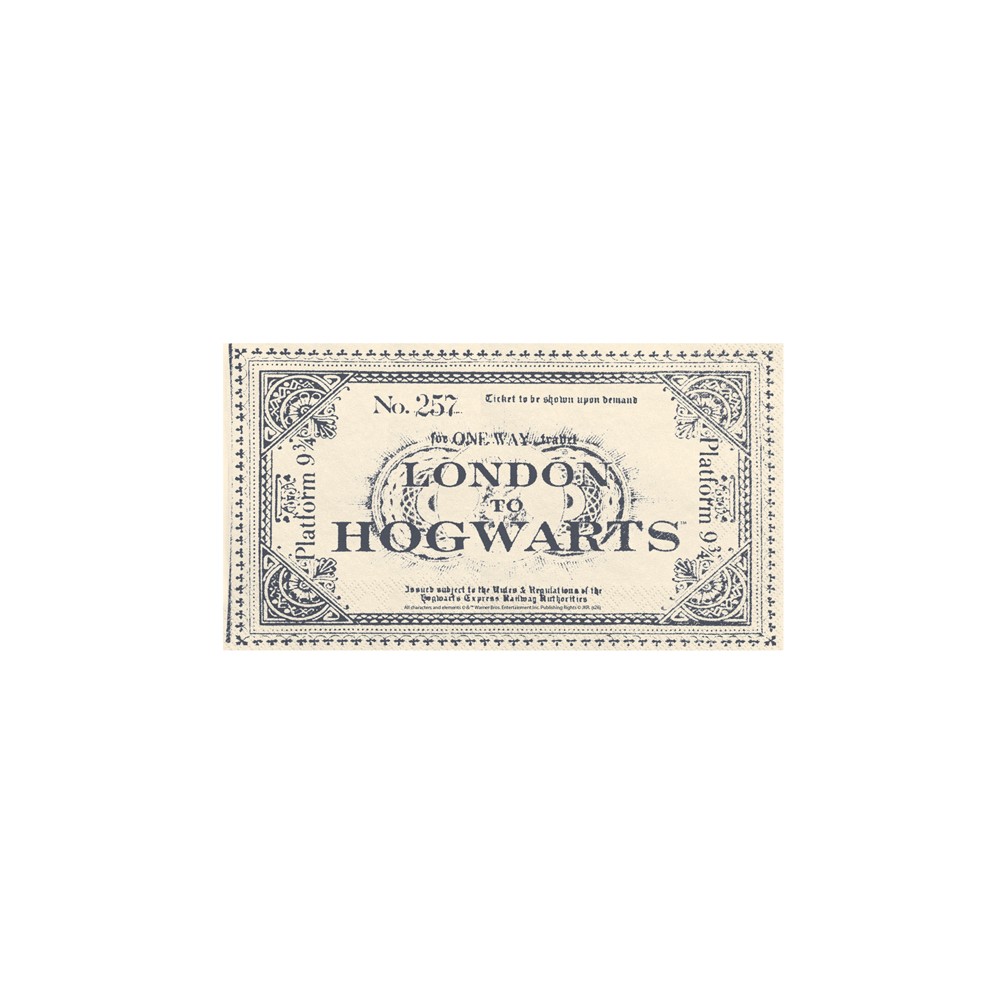 Serviettes Harry Potter Ticket London to Hogwarts, 33x40 cm, beiges
