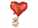 Ballon aluminium Cœur avec ourson, 49x73 cm, rouge