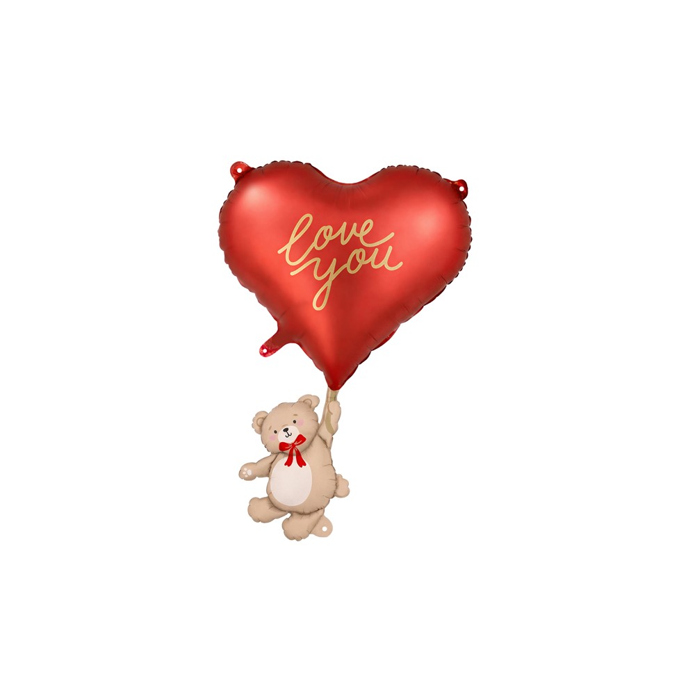 Ballon aluminium Cœur avec ourson, 49x73 cm, rouge