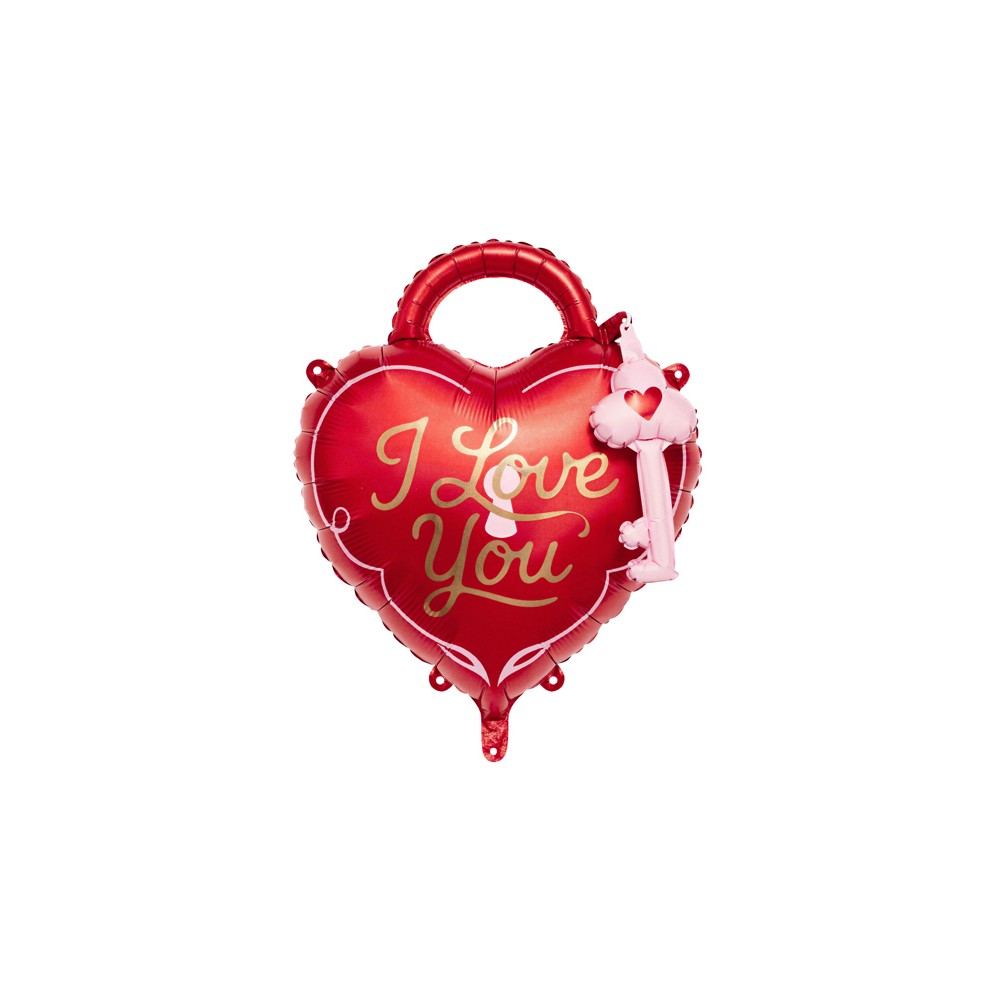 Ballon aluminium Cadenas cœur avec clé, 54x59 cm, rouge