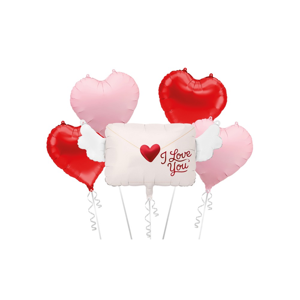 Set de ballons aluminium Lettre avec cœurs, mix