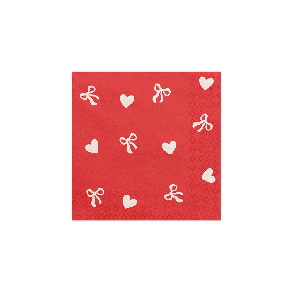 Serviettes Nœuds et cœurs, 33x33 cm, rouges