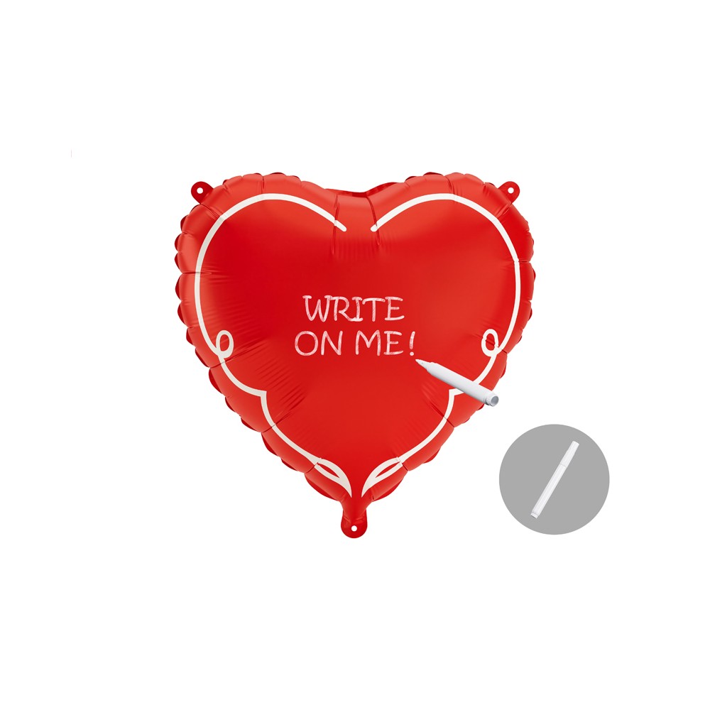 Ballon aluminium Cœur avec marqueur, 47 x 47 cm, rouge