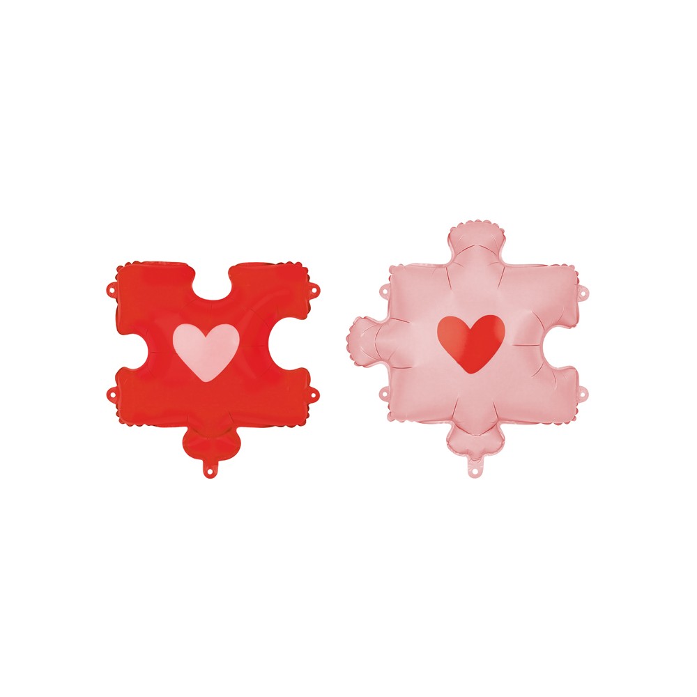 Ballons aluminium Puzzle cœurs, 53-55 x 59-67 cm, rouge-rose