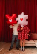 Ballons aluminium Puzzle cœurs, 53-55 x 59-67 cm, rouge-rose