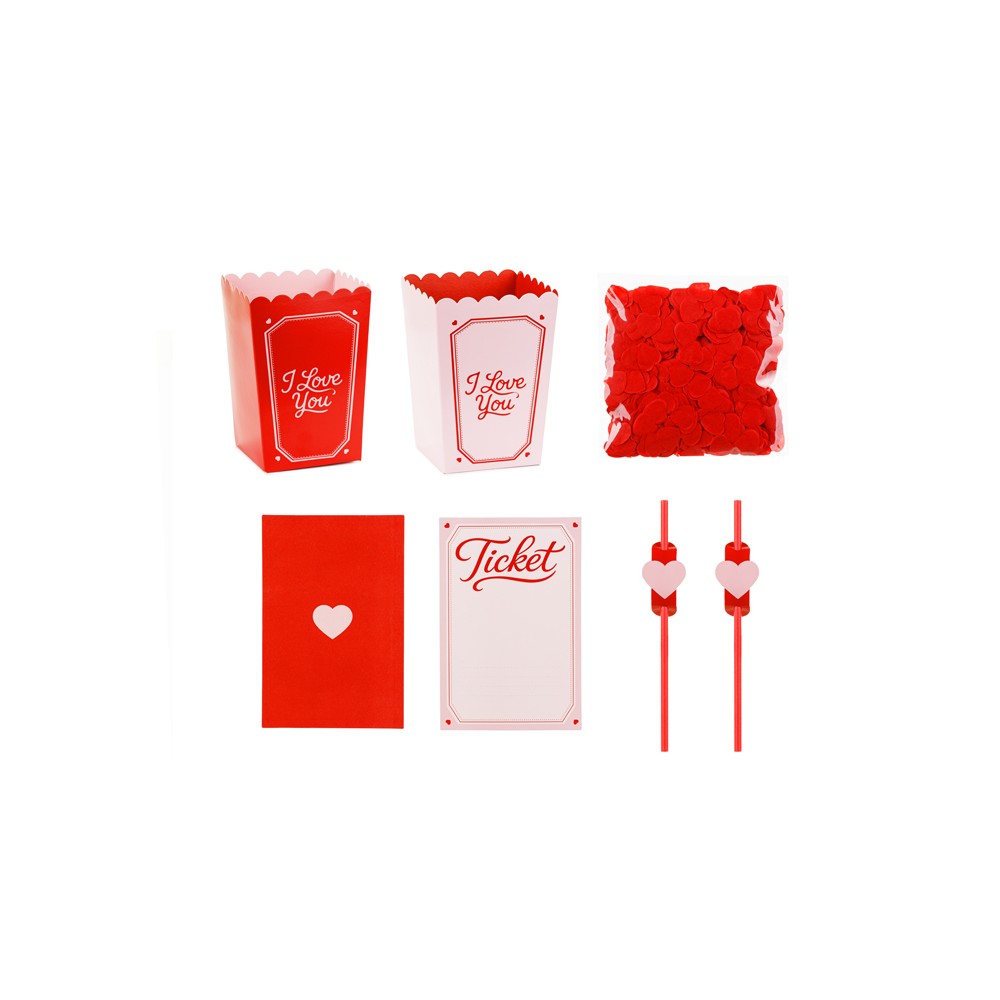 Kit pour une soirée cinéma à deux, rose et rouge