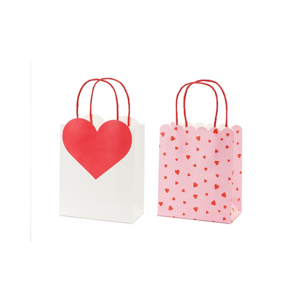 Sacs cadeaux Cœurs, 14.5x18-19.4x8 cm, mix