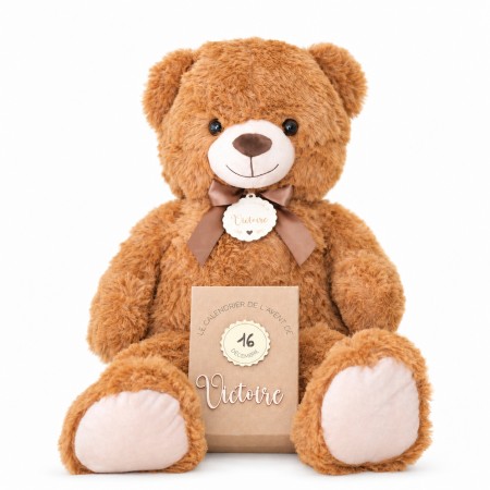 Calendrier de l’Avent personnalisé - ours en peluche XXL, produit entier sur fond blanc avec une ombre légère