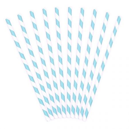 10 pailles rayures bleues ciel
