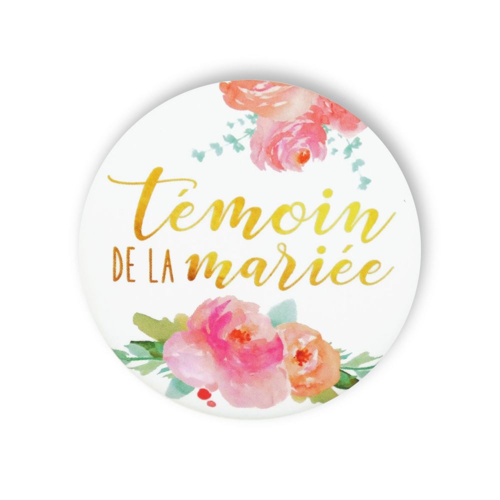 Badge fleurs "Témoin de la mariée"