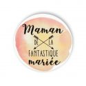 Badge aquarelle pêche 'Maman de la fantastique mariée"