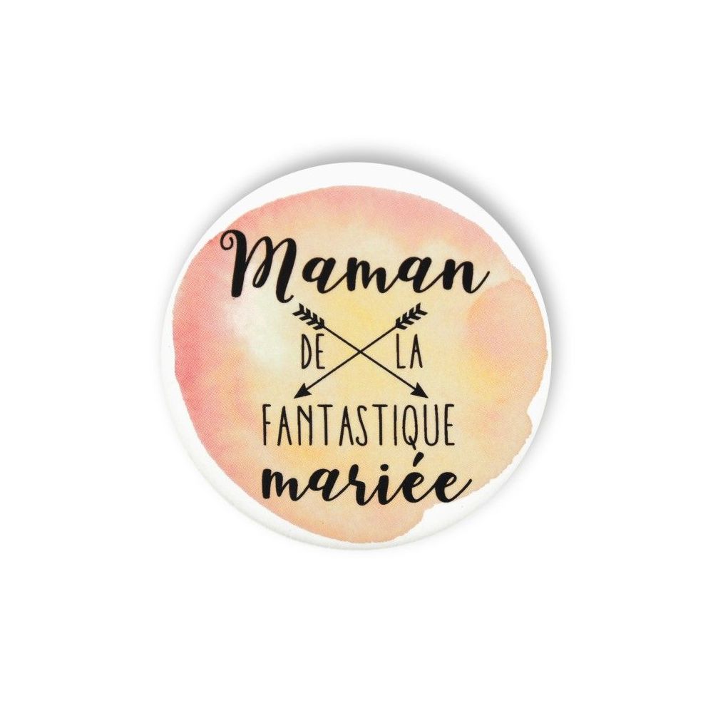 Badge aquarelle pêche 'Maman de la fantastique mariée"