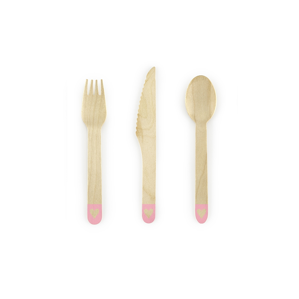 18 couverts en bois cœur rose