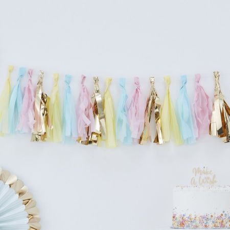 Guirlande tassel pastel et dorées