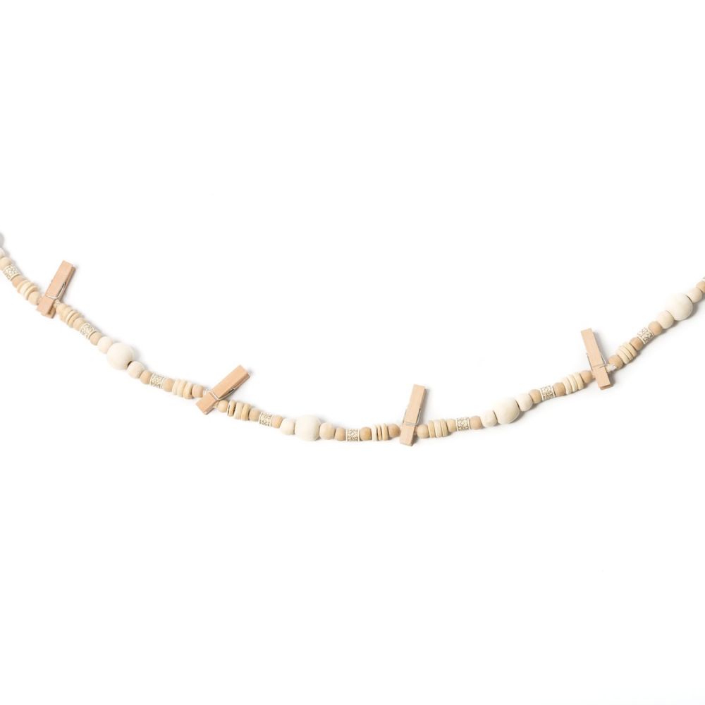 Guirlande de perles et pinces en bois - 110 cm