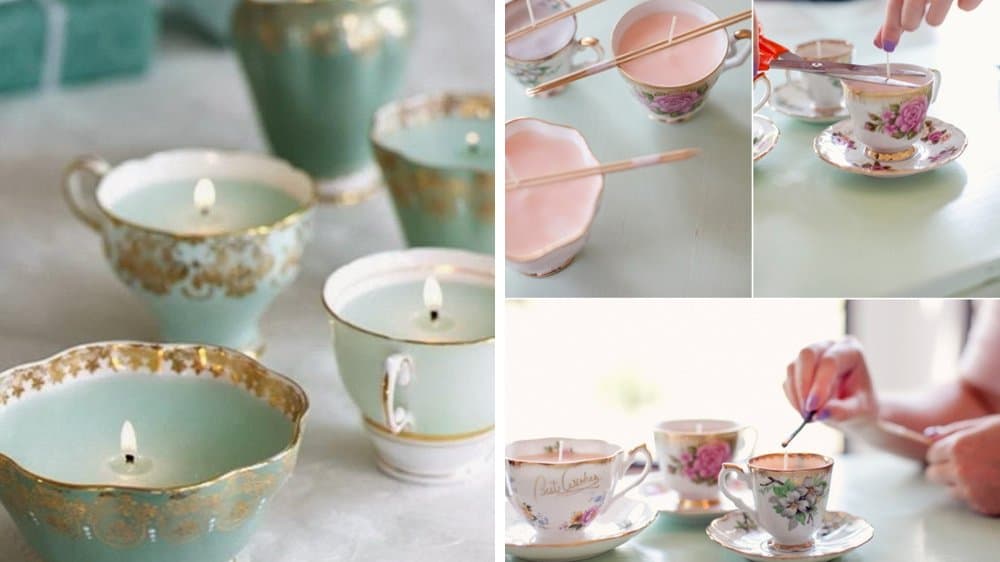 bougies tasse de thé mariage vintage