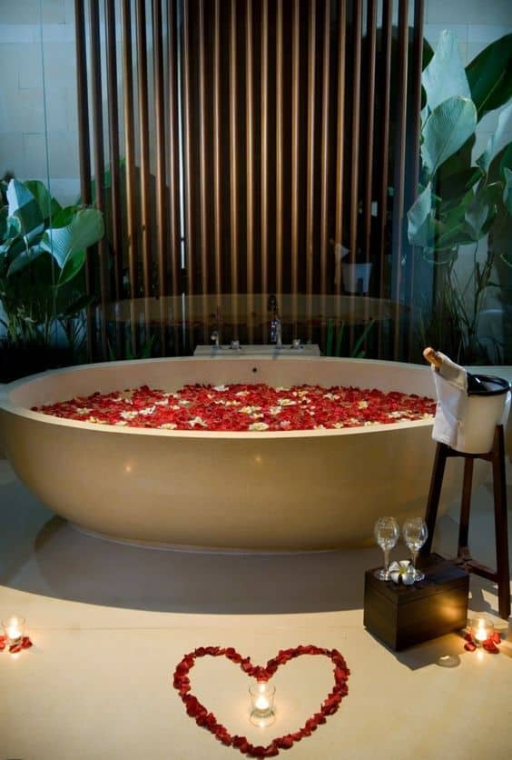 saint-valentin bain roses