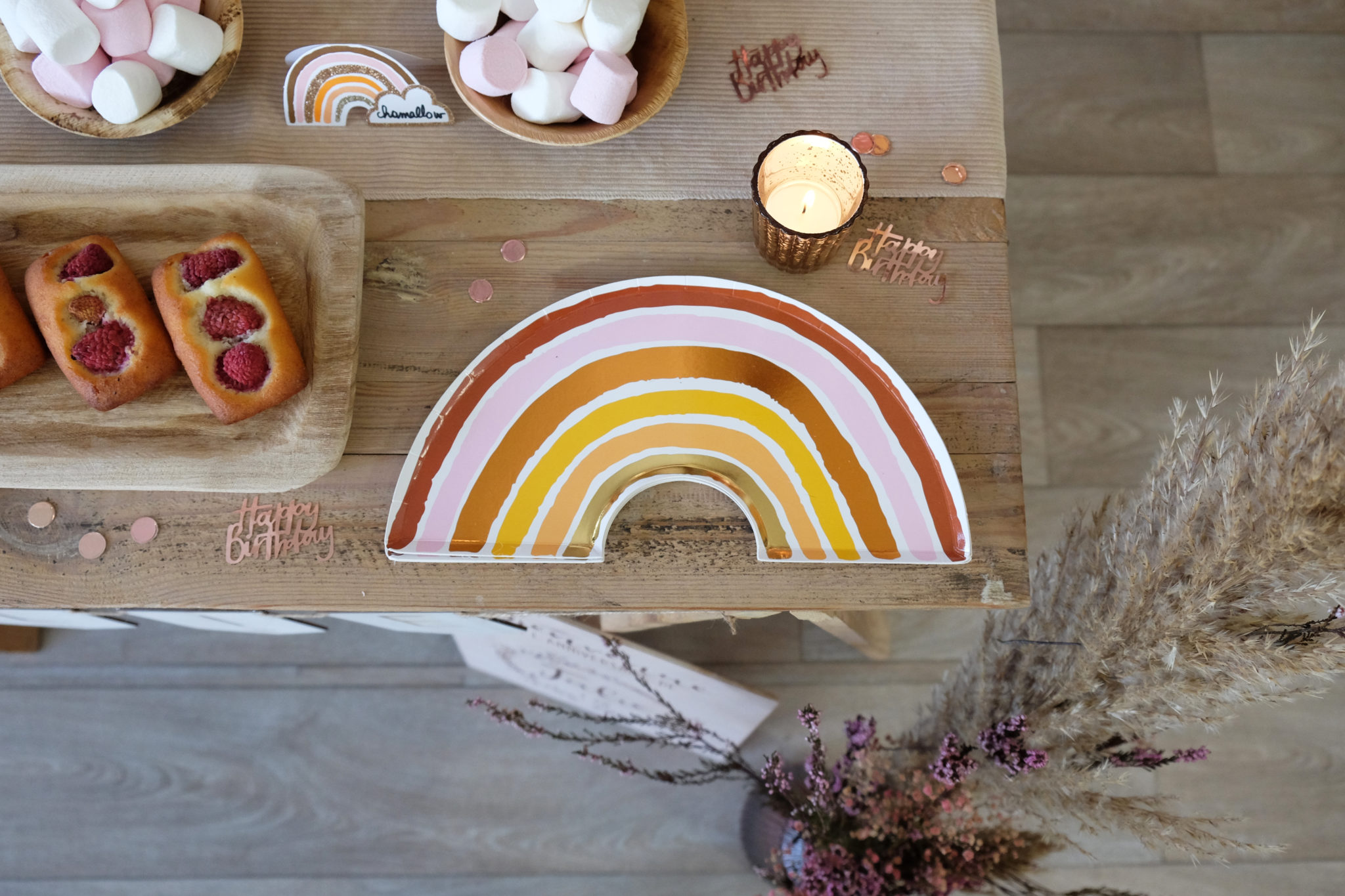 Vaisselle Anniversaire Arc-en-Ciel Boho - Kit Assiettes Et Serviettes Pour 20 Invités
